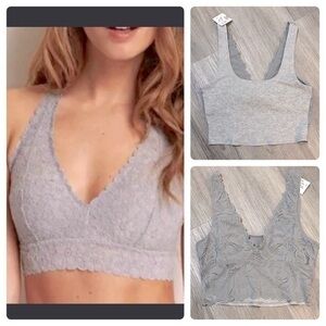 New with tags AERIE grey bralette.Built in bra. Ribbed material with floral lace